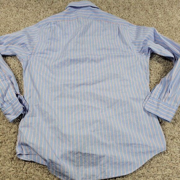 Polo Ralph Lauren Shirt Mens 16 34/35 Blue Orange Long Sleeve Estate Stripe FLAW - Picture 5 of 8